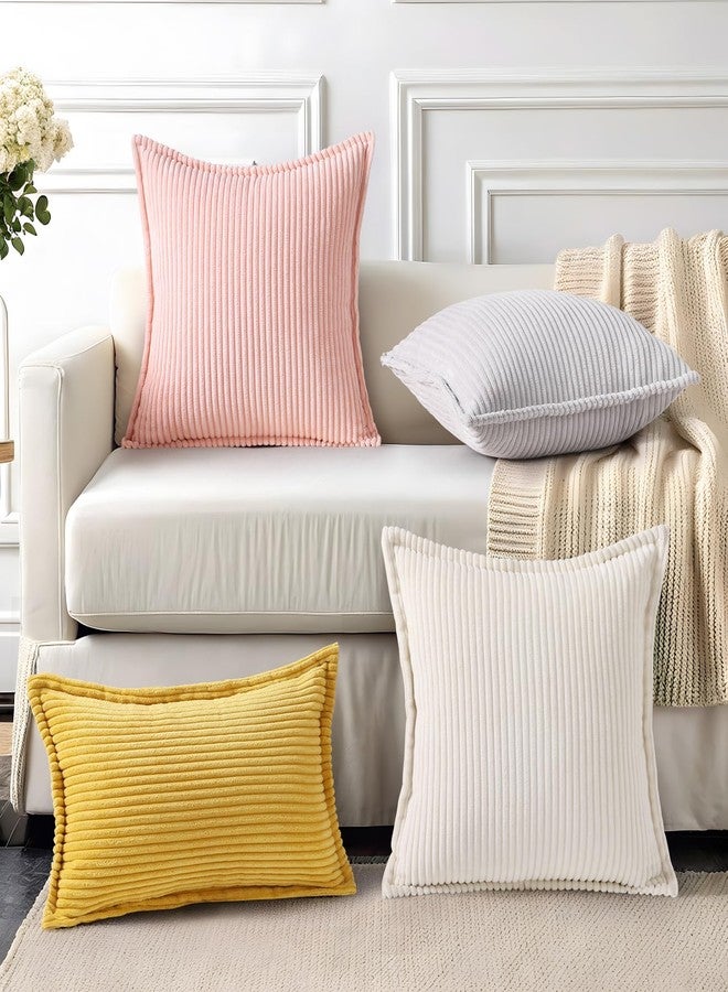 Mecatny Corduroy Throw Pillow Covers 18x18 Set of 2, Neutral Decorative Soft Boho Couch Pillow Covers with Broadside for Sofa Living Room, Cream White - Image 5