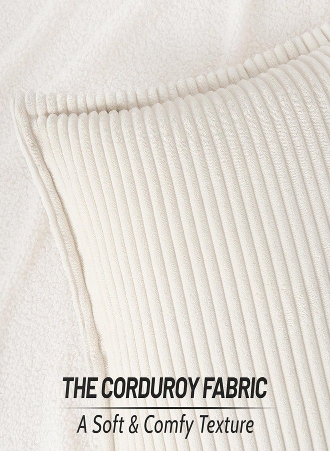 Mecatny Corduroy Throw Pillow Covers 18x18 Set of 2, Neutral Decorative Soft Boho Couch Pillow Covers with Broadside for Sofa Living Room, Cream White - Image 3