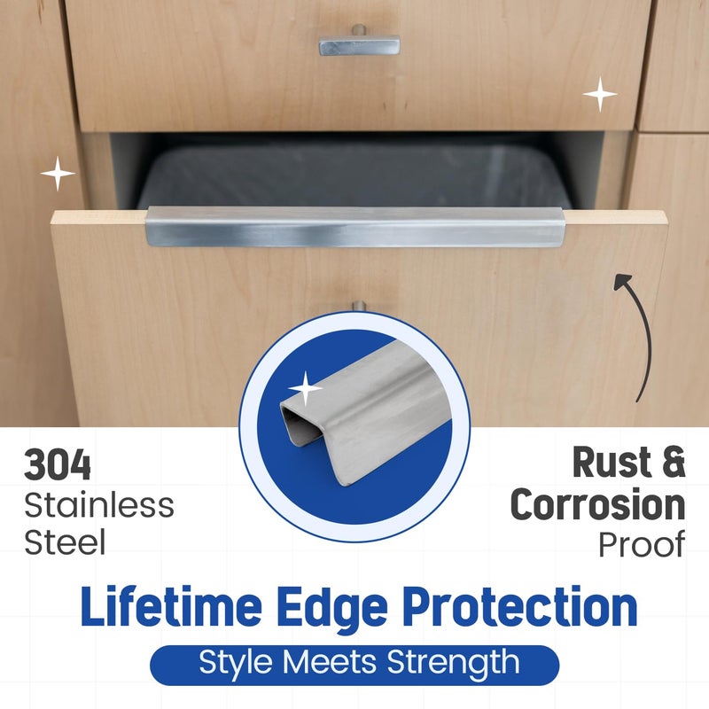 SEAR'D Stainless Steel Drawer Cap Protects Cabinet Edges from Damage. Slip-on Design with 3M Adhesive for a Secure fit. Fits 3/4" Thick or Less Doors and Drawers (Brushed Stainless, 11 Inch) - Image 4