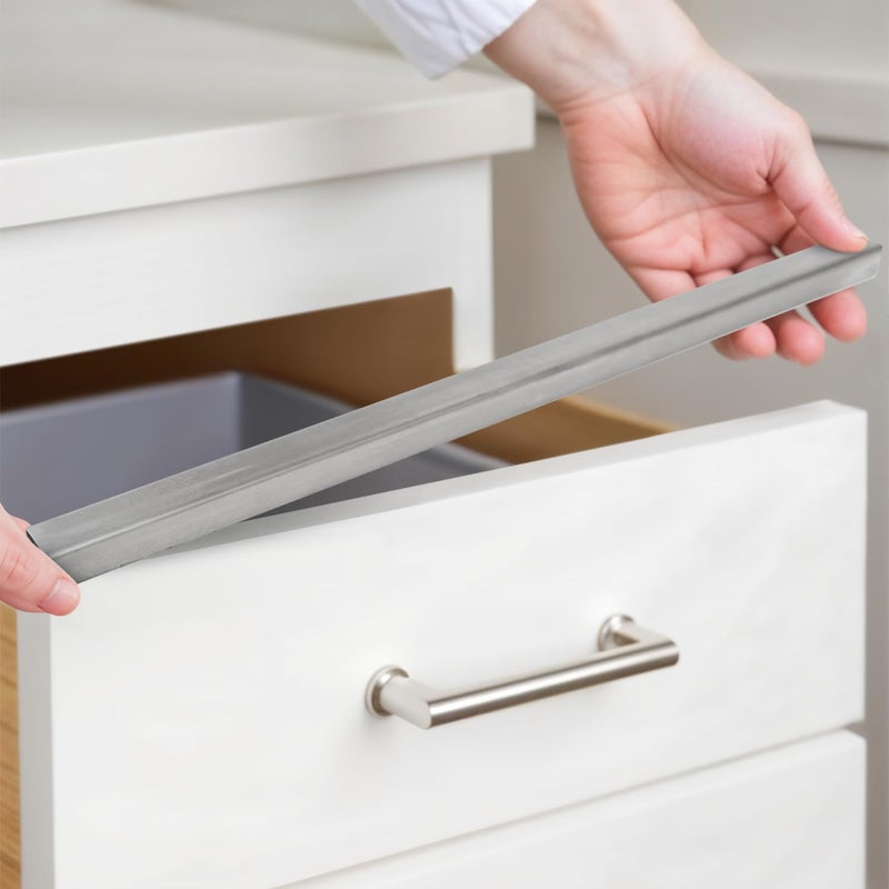 SEAR'D Stainless Steel Drawer Cap Protects Cabinet Edges from Damage. Slip-on Design with 3M Adhesive for a Secure fit. Fits 3/4" Thick or Less Doors and Drawers (Brushed Stainless, 11 Inch) - Image 1