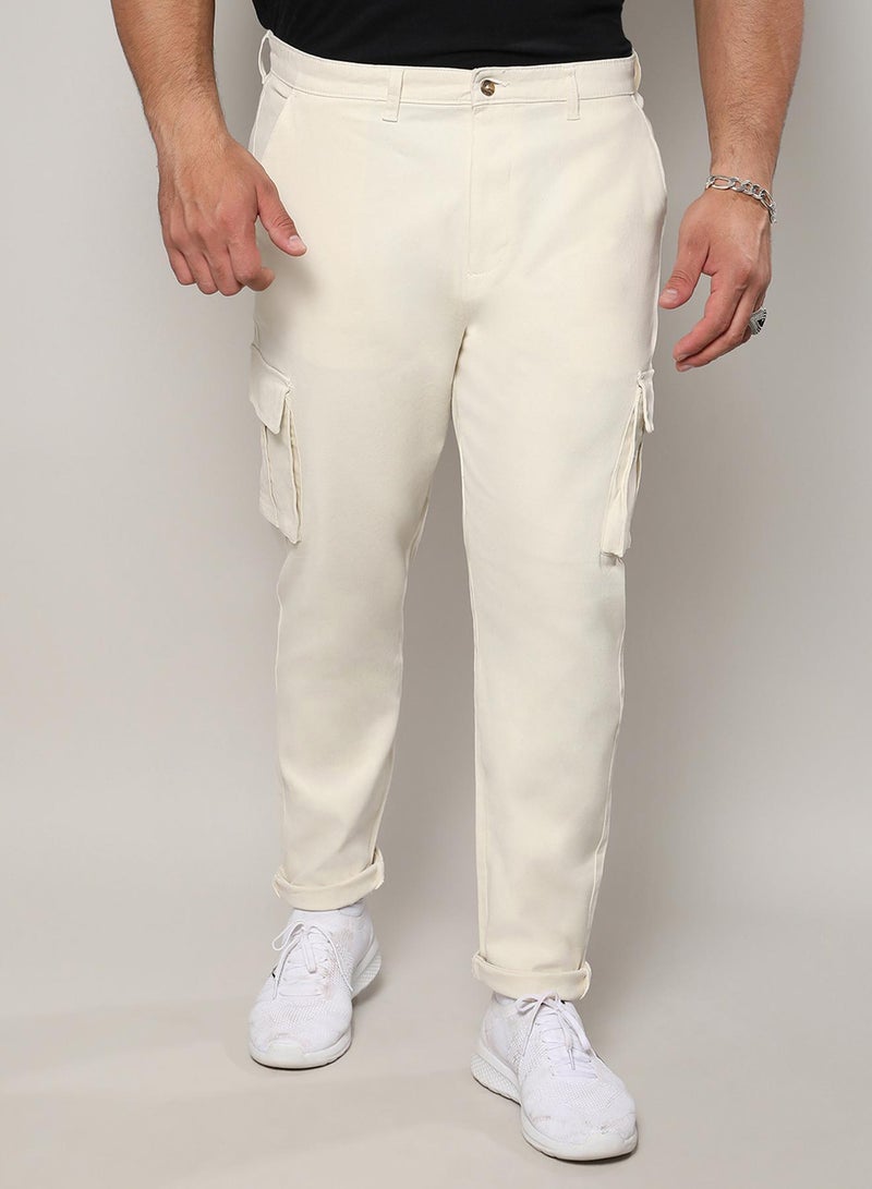 Instafab Plus Men's Pale Yellow Cargo Trousers For Casual Wear | 6 Pockets | Plus-Size Fit | Button Closure | Cotton Poly Cargo Pant Crafted With Comfort Fit For Everyday Wear - Image 2