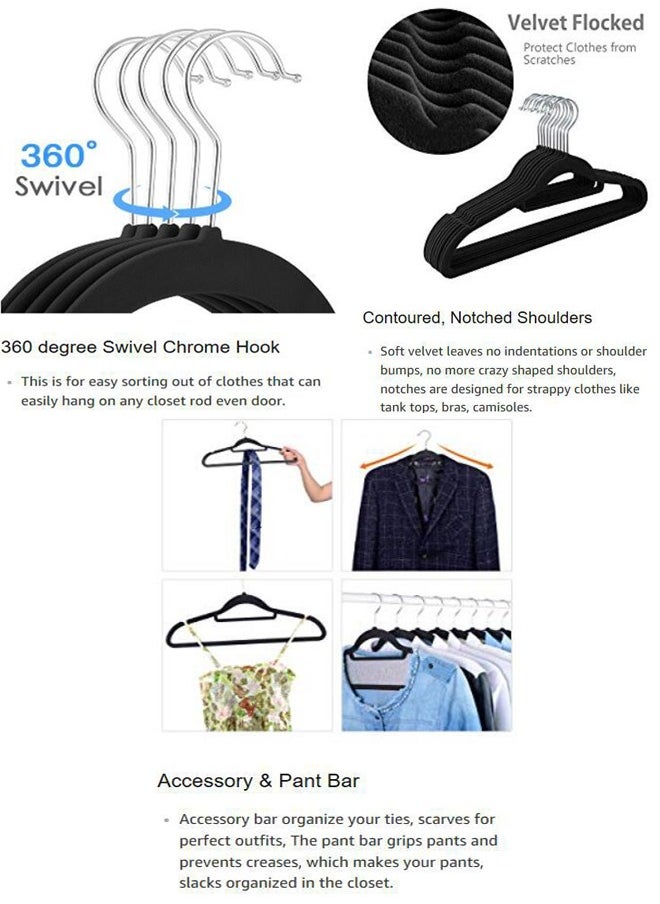 ZCM-HAPPY 20-Piece Anti Slip Velvet Cloth Hanger Set Black  - Image 2