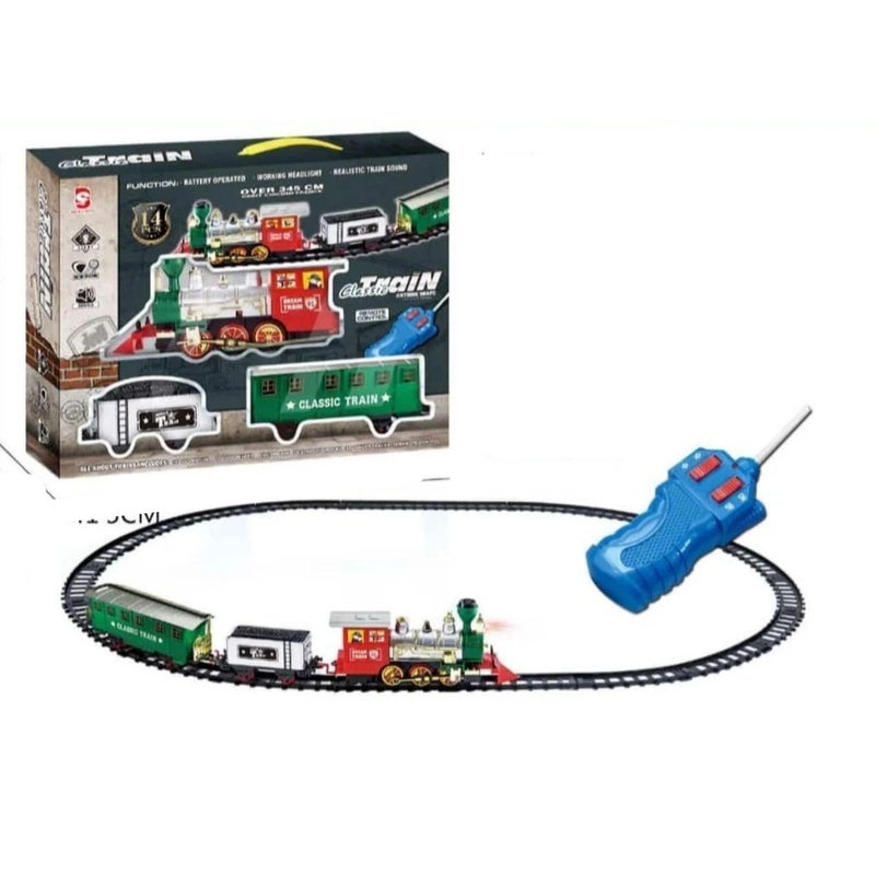 HITRUZ Remote Control Train Set with 345 CM Tracks (14 Pcs) | Battery Operated Classic Toy Train with Light & Sound | Electric RC Engine Train Set for Kids Boys Girls Gift No Smoke - Image 5