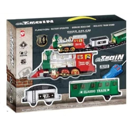 HITRUZ Remote Control Train Set with 345 CM Tracks (14 Pcs) | Battery Operated Classic Toy Train with Light & Sound | Electric RC Engine Train Set for Kids Boys Girls Gift No Smoke - Image 3