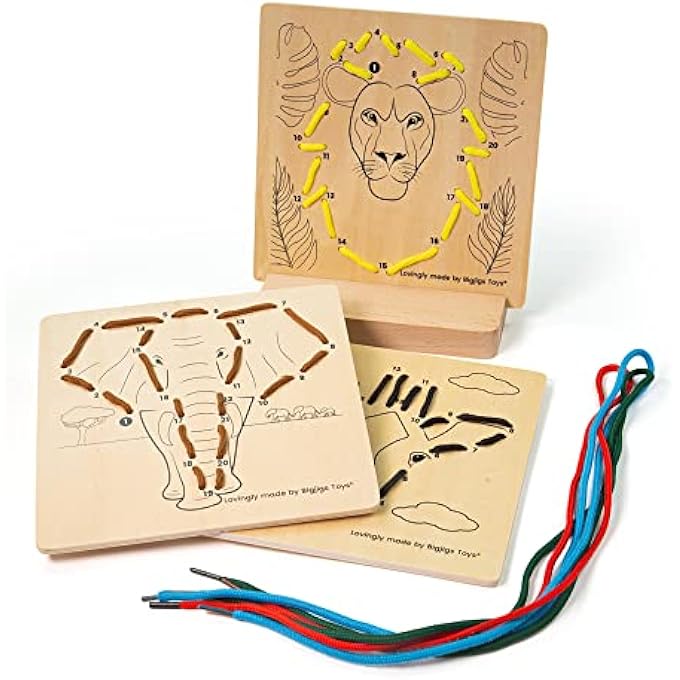 , LACING BY NUMBERS - JUNGLE, WOODEN TOYS, LACING TOY, THREADING TOYS, WOODEN THREADING TOYS, THREADING TOYS FOR 3 YEAR OLDS, TODDLER TOYS, FINE MOTOR SKILLS TOYS