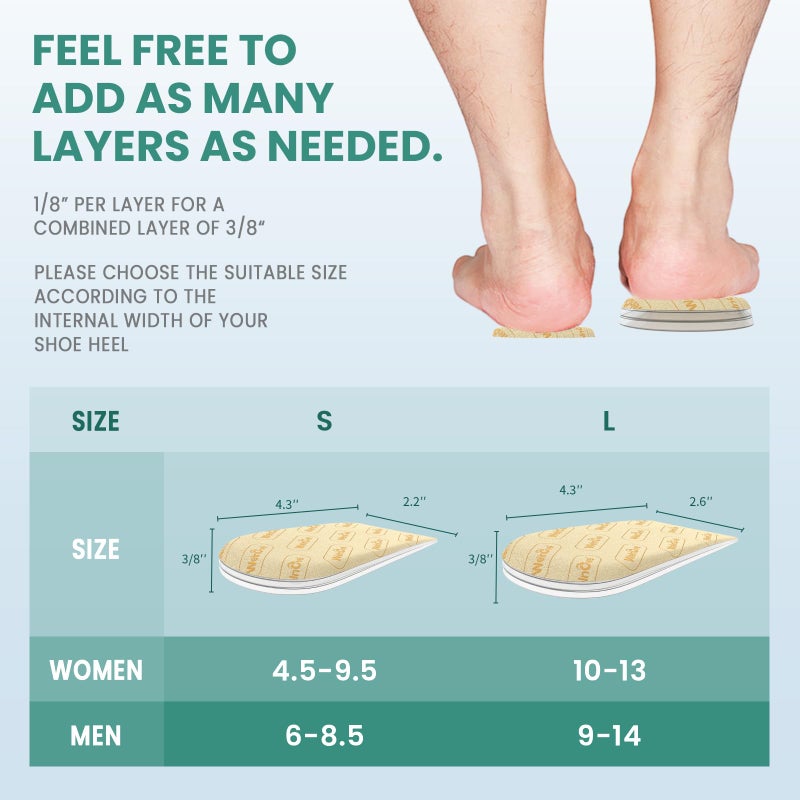 Welnove Heel Lift Inserts for Women Shoes - Welnove Adjustable Orthopedic Shoe Lifts for Uneven Legs - Gel Heel Inserts for Leg Length Discrepancy Heel Pain Heel Spur - Heel Wedge Pads (Size S, 3 Layers) - Image 5
