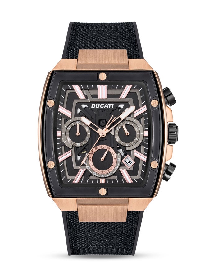 Ducati DT005 Men's 40mm Chronograph Watch with Black Dial, Rose-Gold Accents & Leather Silicone Strap - Image 1