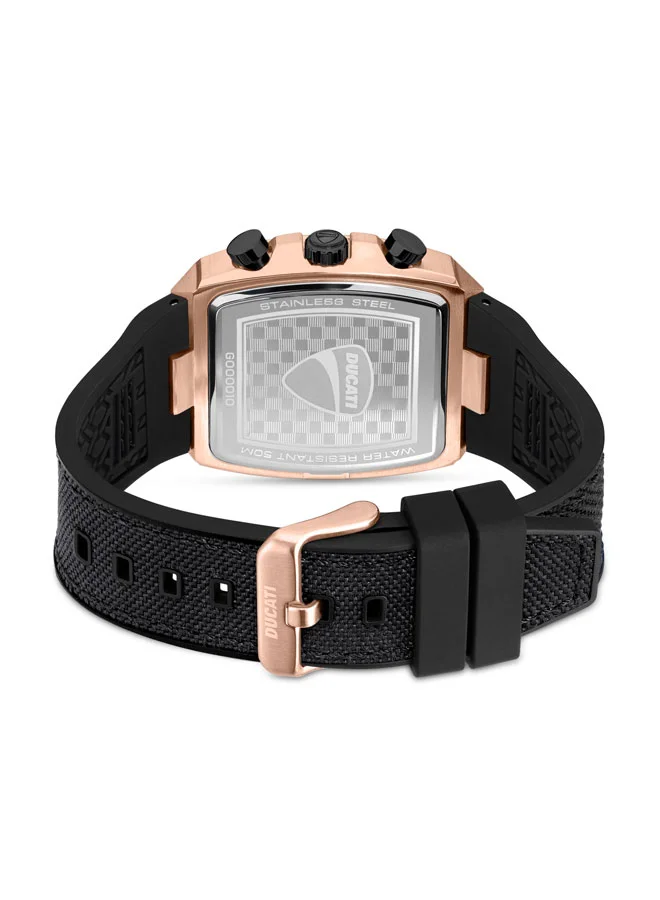 Ducati DT005 Men's 40mm Chronograph Watch with Black Dial, Rose-Gold Accents & Leather Silicone Strap