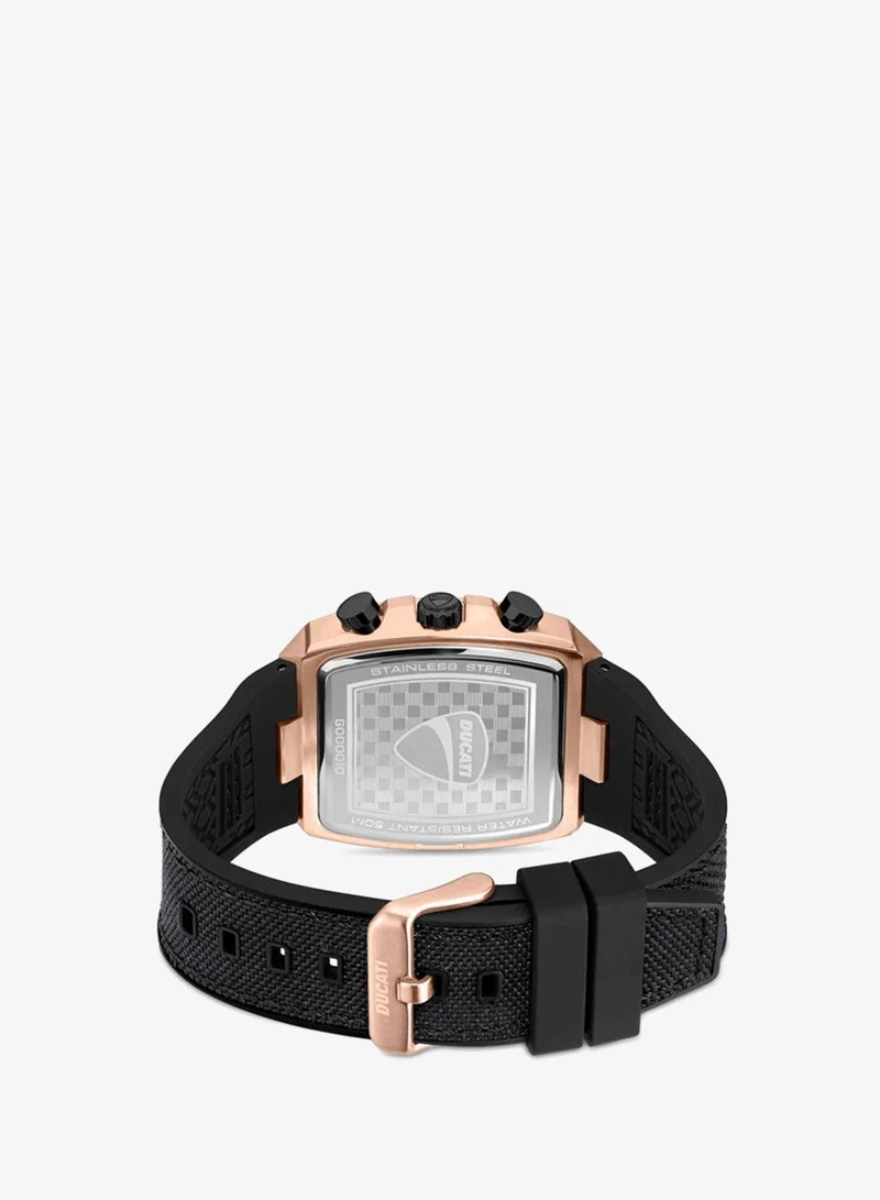 Ducati  DT005 Men's 40mm Chronograph Watch with Black Dial, Rose-Gold Accents & Leather Silicone Strap for Men | Best Price UAE