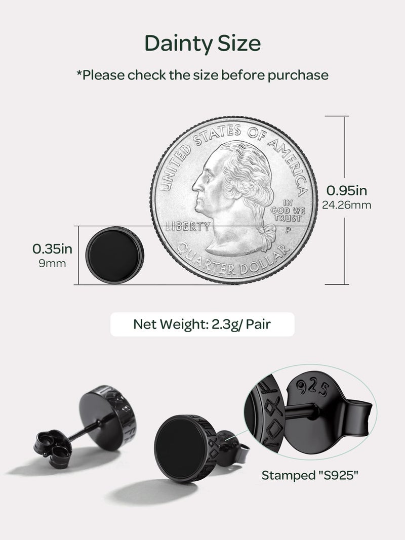 ChicSilver 925 Sterling Silver Earrings for Men, Hypoallergenic 8MM Viking Rune Men's Earring, Natural Black Onyx Mens Stud, Fathers Day Christmas Jewelry - Image 5