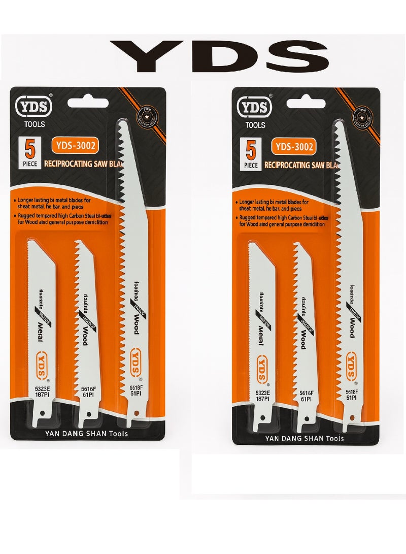 YDS 2 Packs × 5Pieces YDS Reciprocating Saw Blades – Model 3002| Bi-Metal & High-Carbon Steel | Wood, Metal & Demolition Cutting - Image 1