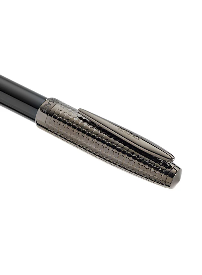 VERSACE Helius Gunmetal Dotted Stainless Steel Black Resin Roller Pen with Blue Ink for Men