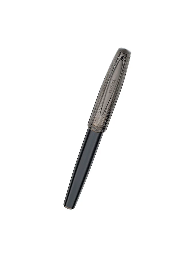 VERSACE Helius Gunmetal Dotted Stainless Steel Black Resin Roller Pen with Blue Ink for Men