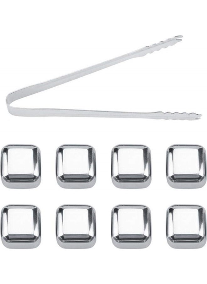 Generic Stainless Steel  Ice Cubes Chilling Stones with Tongs and Freezer Storage Tray silver 370grams  - Image 1