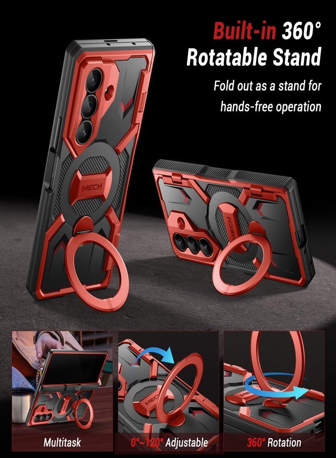 TONGATE 360° Spin Magnetic Stand for Z Fold 7 Case with Privacy Screen Protector, [Compatible with Magsafe] [Anti Spy] [360° Ring Holder] Full-Body Shockproof Case for Samsung Galaxy Z Fold 7, Red - Image 2