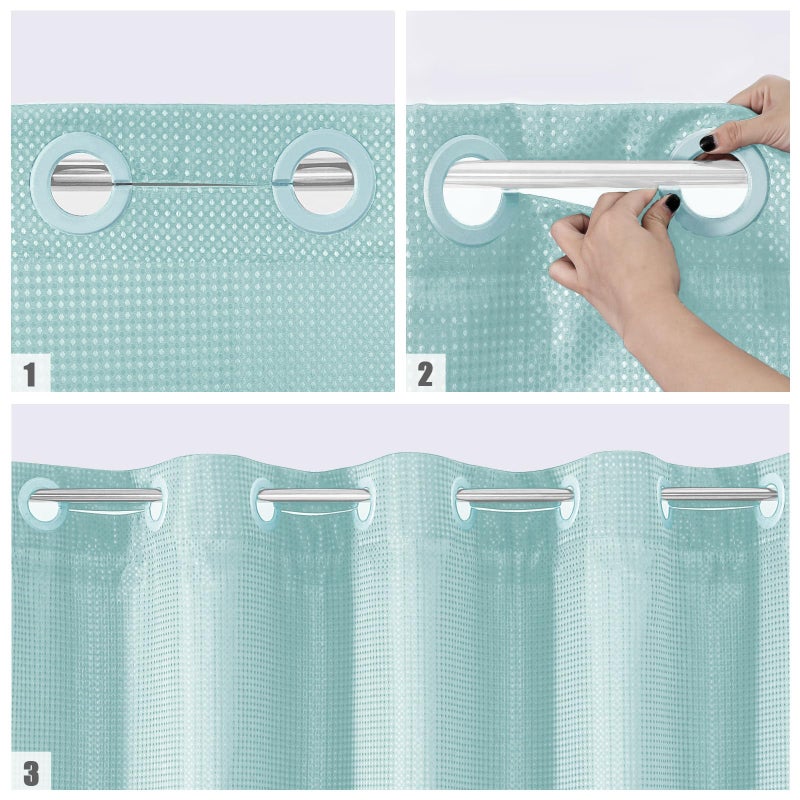MitoVilla Teal No Hooks Needed Waffle Shower Curtain with Snap-in Liner  Turquoise Modern Waffle Weave Heavy Fabric Cloth Shower Curtain for Aqua Luxury Neutral Hotel Spa Bathroom Decor  72 x 74 - Image 4