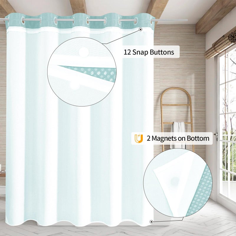 MitoVilla Teal No Hooks Needed Waffle Shower Curtain with Snap-in Liner  Turquoise Modern Waffle Weave Heavy Fabric Cloth Shower Curtain for Aqua Luxury Neutral Hotel Spa Bathroom Decor  72 x 74 - Image 2