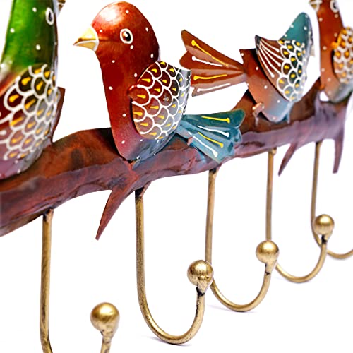 CRAFT TREE Multicolour Handpainted Metal Bird Key Holder Showpiece | Decorative Wall-Mounted Organizer with 5 Hooks | Size: L21 x B2 x H7 Inches | 2 KG Weight Capacity - Image 5