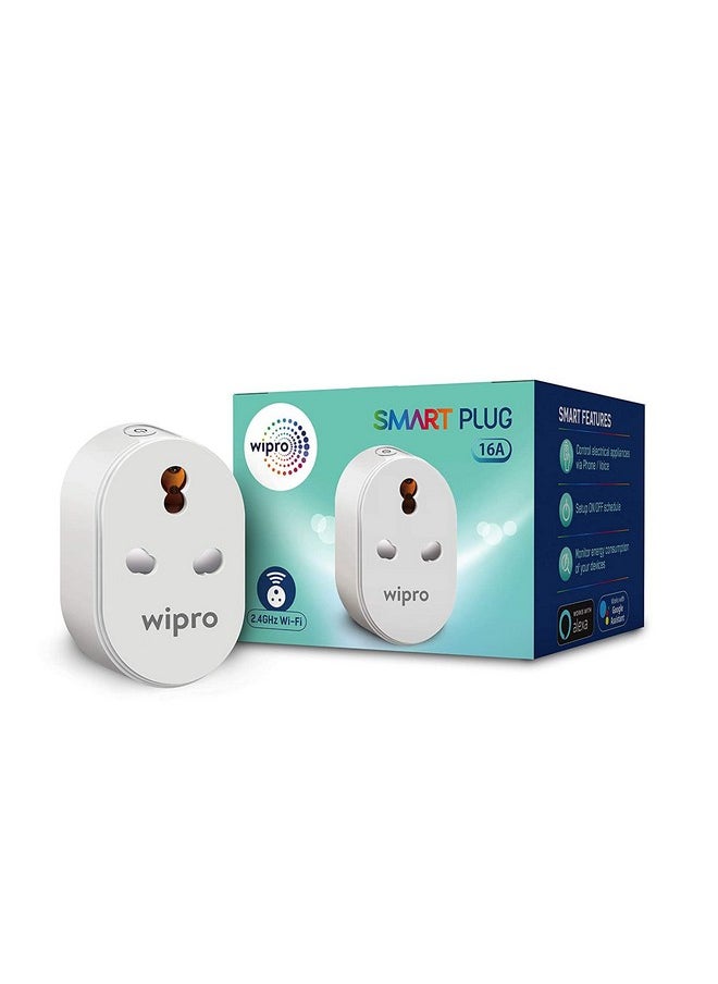WIPRO - Wipro 16A Wi-Fi Smart Plug with Energy Monitoring- Suitable for Large Appliances like Geysers, Microwave Ovens, Air Conditioners (Works with Alexa and Google Assistant)- White - Image 1