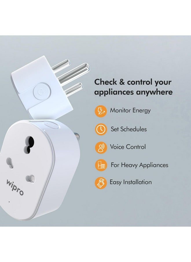 WIPRO - Wipro 16A Wi-Fi Smart Plug with Energy Monitoring- Suitable for Large Appliances like Geysers, Microwave Ovens, Air Conditioners (Works with Alexa and Google Assistant)- White - Image 1