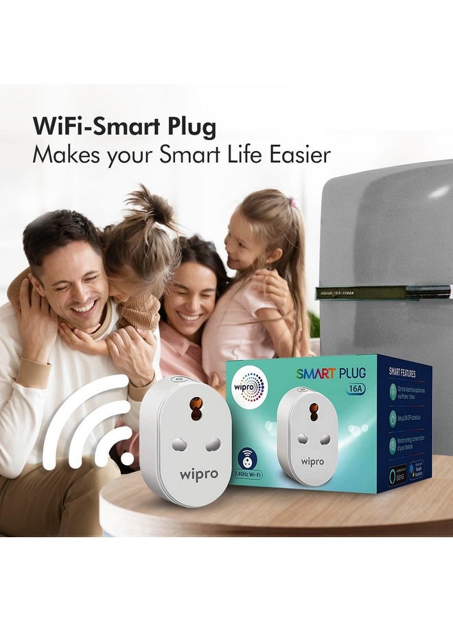 WIPRO - Wipro 16A Wi-Fi Smart Plug with Energy Monitoring- Suitable for Large Appliances like Geysers, Microwave Ovens, Air Conditioners (Works with Alexa and Google Assistant)- White - Image 1