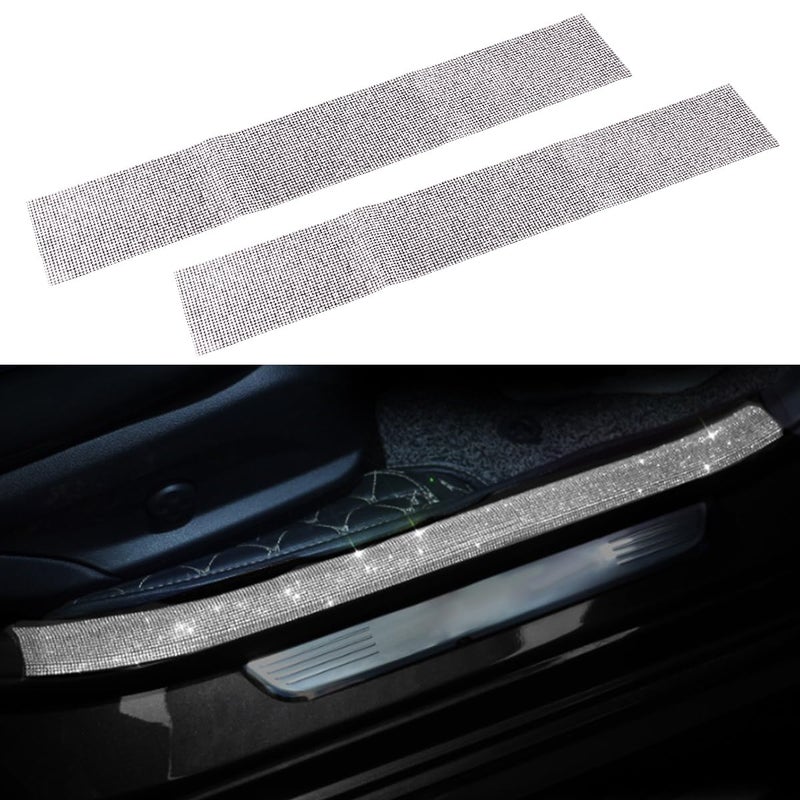 2PCS Car Door Edge Entry Guard Bling Rhinestone Car AntiCollision Adhesive Sticker Strip Door Sill Strip for Rear Bumper Car SUV Threshold Protective Stickers for Women White