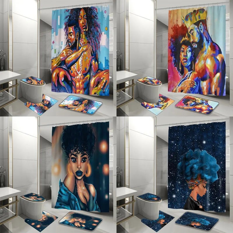 Y&D ized Luxury Design 3D Waterproof 4 Pieces Bathroom Shower Curtain Set with Shower Curtain and Carpet Set - Image 4
