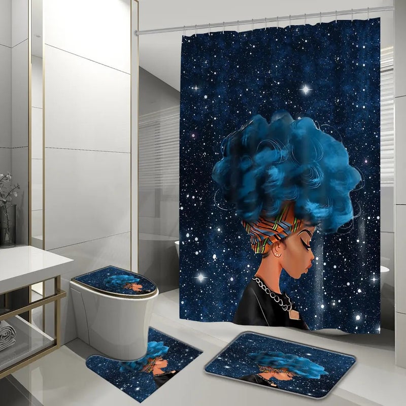 Y&D ized Luxury Design 3D Waterproof 4 Pieces Bathroom Shower Curtain Set with Shower Curtain and Carpet Set - Image 1