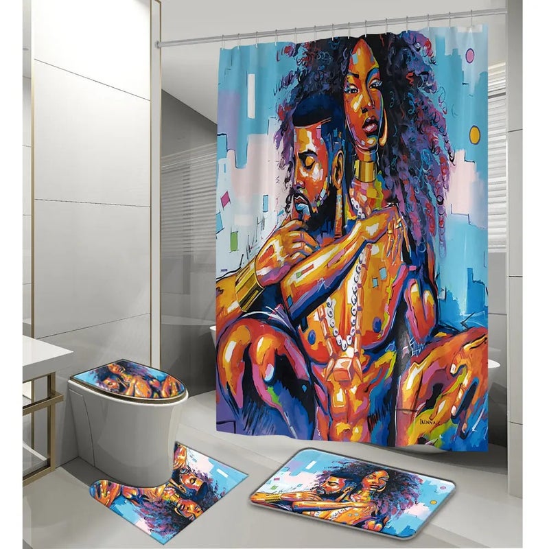 Y&D ized Luxury Design 3D Waterproof 4 Pieces Bathroom Shower Curtain Set with Shower Curtain and Carpet Set - Image 2