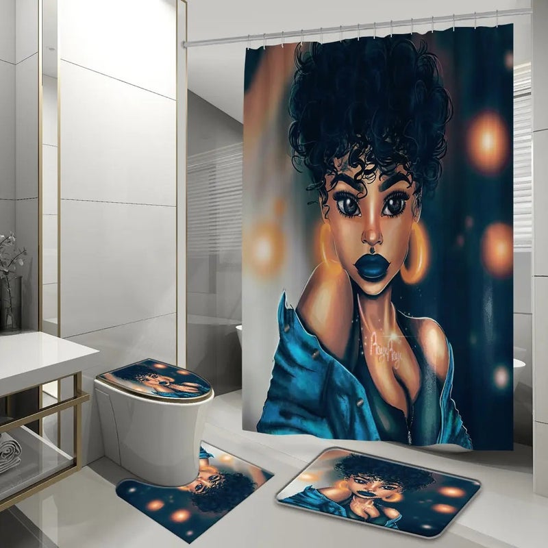 Y&D ized Luxury Design 3D Waterproof 4 Pieces Bathroom Shower Curtain Set with Shower Curtain and Carpet Set - Image 3
