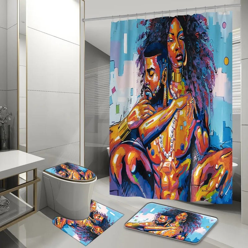 Y&D ized Luxury Design 3D Waterproof 4 Pieces Bathroom Shower Curtain Set with Shower Curtain and Carpet Set - Image 5