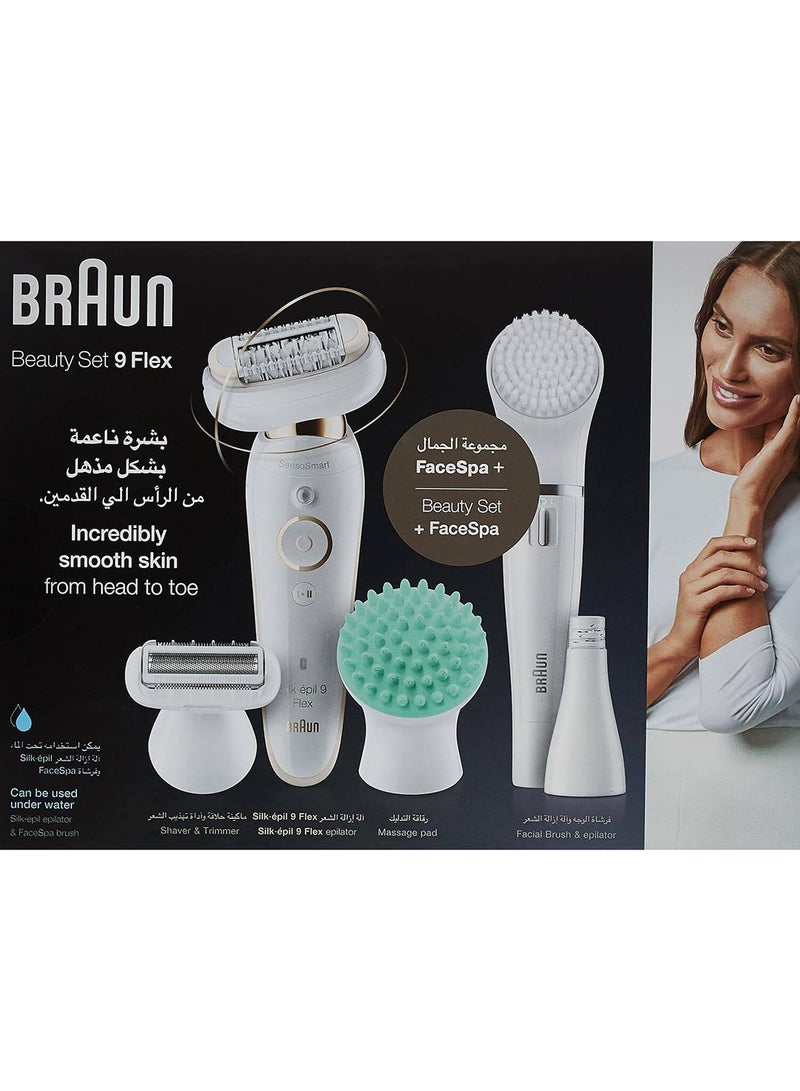 BRAUN Silk Epil 9 Ses9300 Beauty Set Wet & Dry Epilator With 8 Extras Inclusive Face Spa White/Gold/Green - Image 5