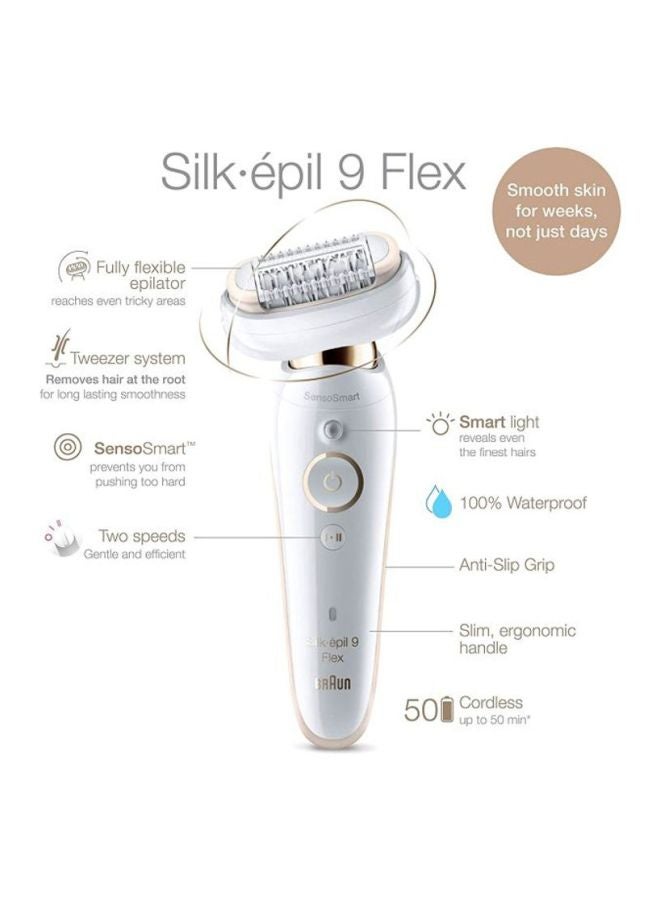 BRAUN Silk Epil 9 Ses9300 Beauty Set Wet & Dry Epilator With 8 Extras Inclusive Face Spa White/Gold/Green - Image 3