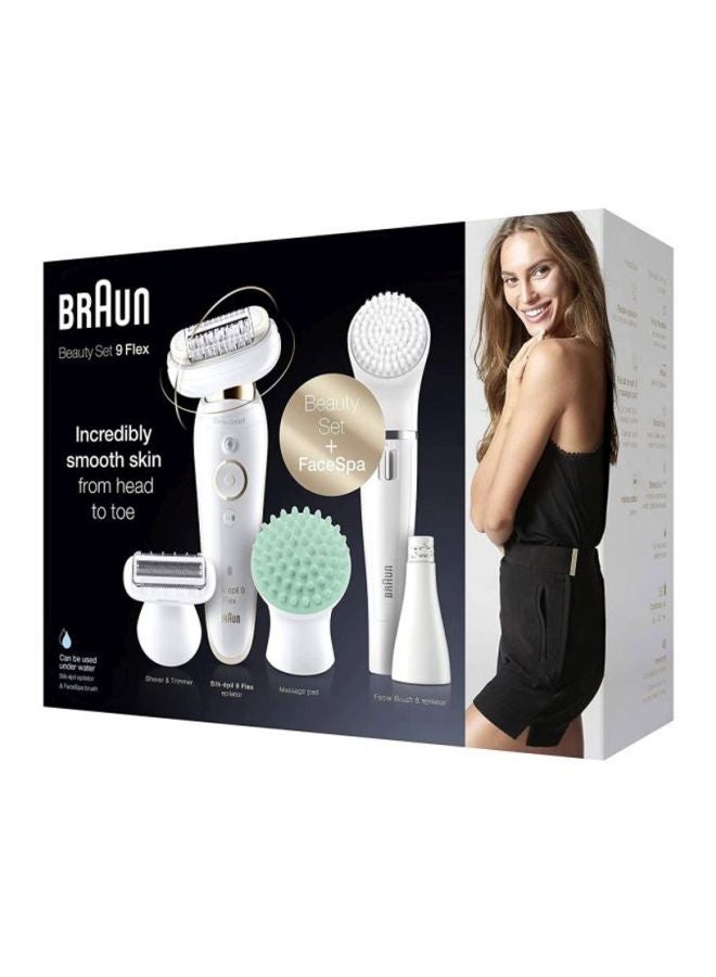 BRAUN Silk Epil 9 Ses9300 Beauty Set Wet & Dry Epilator With 8 Extras Inclusive Face Spa White/Gold/Green - Image 1
