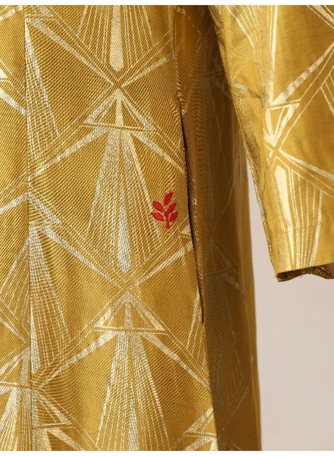trueBrowns trueBrowns Mustard Gold Foil Print Muslin Silk Fit And Flared Kurta co-ord Set