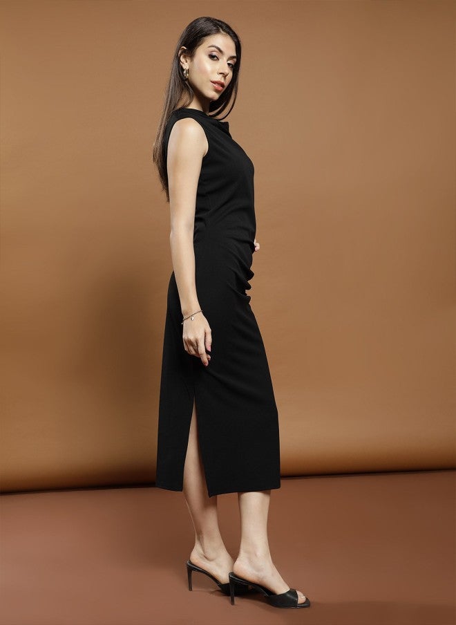 Athena Black Off-Shoulder Bodycon Midi Dress for Women - Image 4