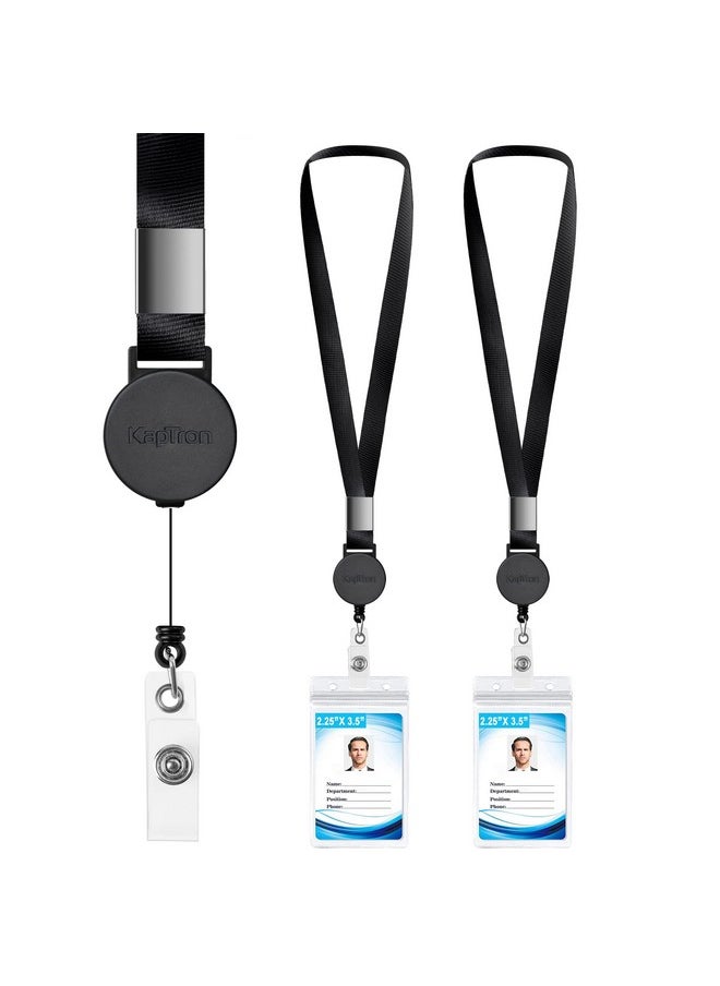 Kaptron Lanyard With Id Holder (2 Pack) 20 Inch Flat Polyester Id Lanyard With Retractable Badge Reel And Vertical Name Badge Holder For Offices Id School Id Driver Licence (2)  - Image 1
