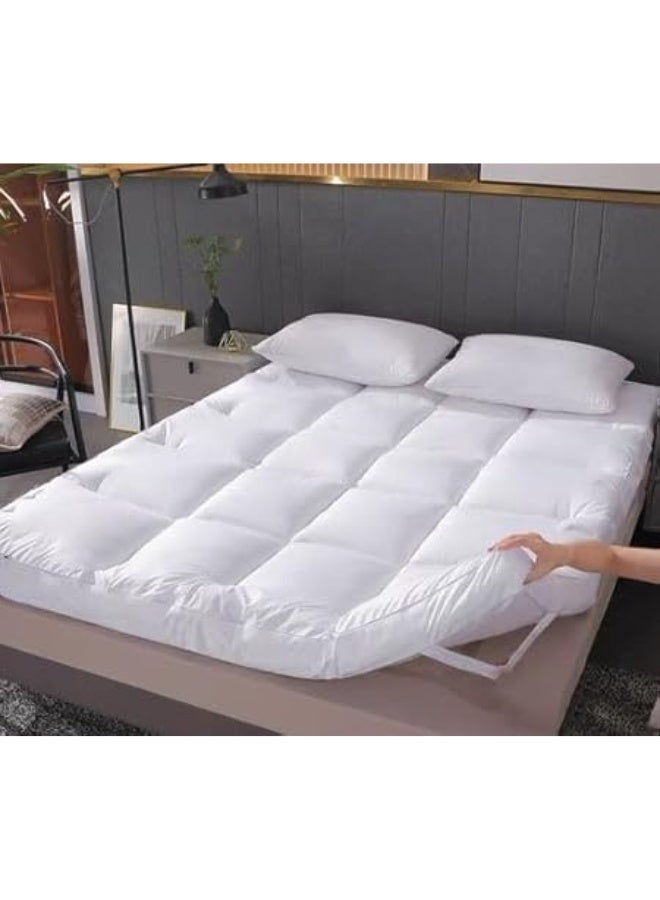 كستم ديكو غطاء مرتبة فاخر للغاية من KUSTOM DECO - حشوة من الألياف الدقيقة 100% سميكة للغاية 500 جرام لكل متر مربع، ودعم قوي، وقماش ناعم للغاية، وتصميم جيب عميق مع أشرطة مطاطية قابلة للتمدد في 4 اتجاهات  - Image 3