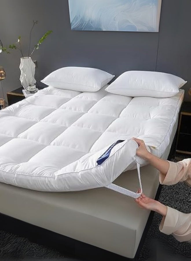 كستم ديكو غطاء مرتبة فاخر للغاية من KUSTOM DECO - حشوة من الألياف الدقيقة 100% سميكة للغاية 500 جرام لكل متر مربع، ودعم قوي، وقماش ناعم للغاية، وتصميم جيب عميق مع أشرطة مطاطية قابلة للتمدد في 4 اتجاهات  - Image 1