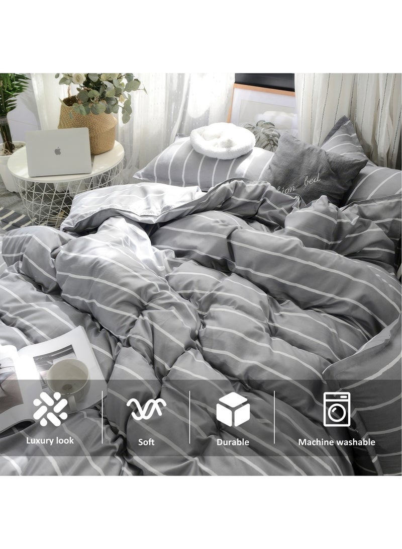 زيريفام طقم غطاء لحاف مكون من 4 قطع، طقم غطاء لحاف من الألياف الدقيقة فائقة النعومة مع سحاب إغلاق، طقم فراش قطني مع 2 غطاء وسادة (220 × 240 سم) - Image 4
