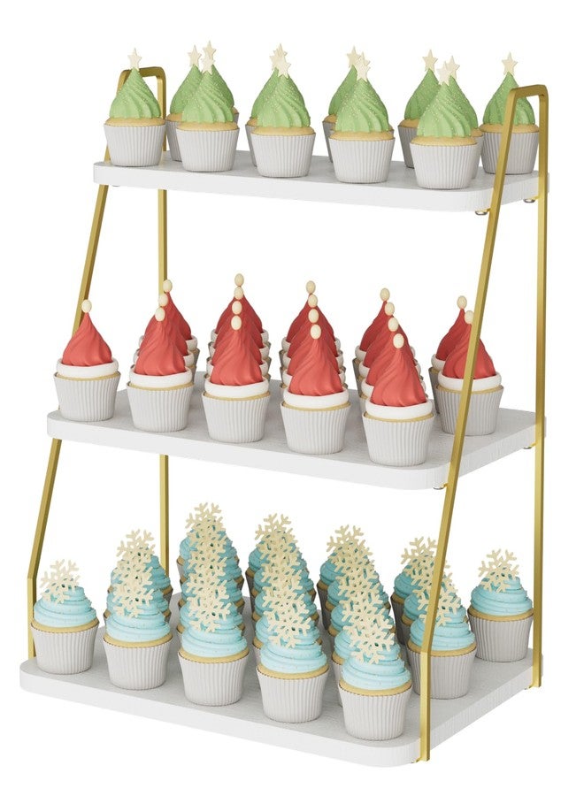 VyGrow Cupcake Stand, 3-Tier Dessert Stand for 55 Cupcakes, Wood & Metal Tower Display Premium Holder Dessert Tree Tower for Christmas Birthday Weddings Party Decor, Serving Tray (White & Gold) - Image 1