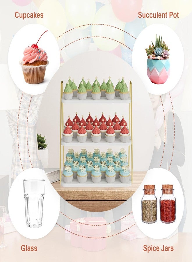 VyGrow Cupcake Stand, 3-Tier Dessert Stand for 55 Cupcakes, Wood & Metal Tower Display Premium Holder Dessert Tree Tower for Christmas Birthday Weddings Party Decor, Serving Tray (White & Gold) - Image 4