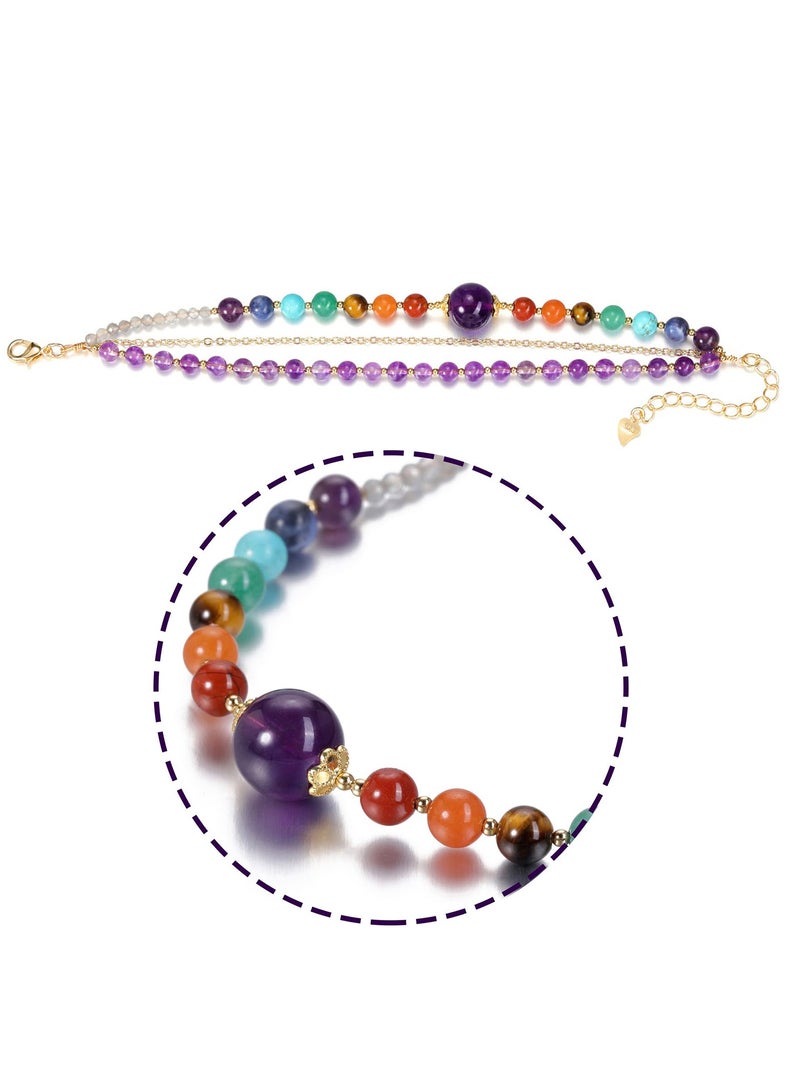 Healing Amethyst Crystals Bracelets, 3 Layers 14K Gold Plated with 7 Chakra Crystal Stones, Reiki Healing Gemstones Jewelry for Women - Image 2