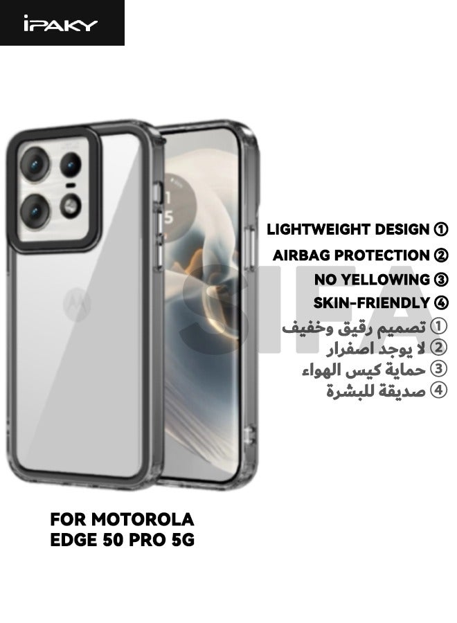 IPAKY Motorola Edge 50 Pro Back Cover, Mixed Material Slim Case Cover, [Anti Drop][Anti Slip][Shockproof][Non-Stick Fingerprint][No Yellowing] Protective Case for Motorola Edge 50 Pro 5G, Clear/Black  - Image 2