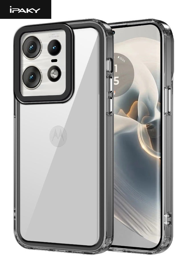 IPAKY Motorola Edge 50 Pro Back Cover, Mixed Material Slim Case Cover, [Anti Drop][Anti Slip][Shockproof][Non-Stick Fingerprint][No Yellowing] Protective Case for Motorola Edge 50 Pro 5G, Clear/Black  - Image 1