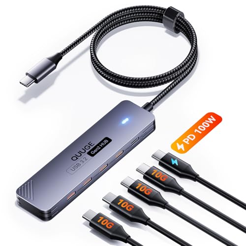 QUUGE USB C Hub 10Gbps, QUUGE 5-in-1 USB Splitter with 4 USB-C 3.2 and PD 100W Charging, Fast Transfer Aluminum Multiport Type-C Adapter with 100cm Nylon Cable for MacBook Air/Pro, iPad, Surface Pro, XPS - Image 1