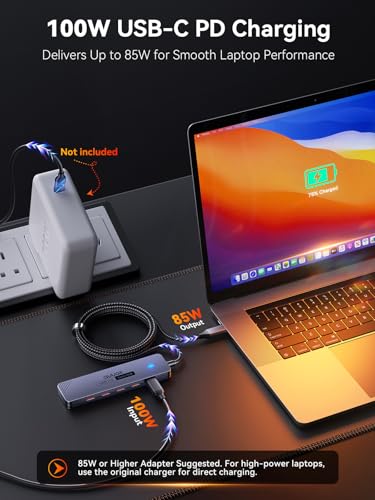 QUUGE USB C Hub 10Gbps, QUUGE 5-in-1 USB Splitter with 4 USB-C 3.2 and PD 100W Charging, Fast Transfer Aluminum Multiport Type-C Adapter with 100cm Nylon Cable for MacBook Air/Pro, iPad, Surface Pro, XPS - Image 4