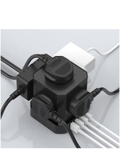 ماركة غير محددة وصلة تمديد مكعبة مع فتحات USB، شريط طاقة 5 اتجاهات مع 4 منافذ USB (5 فولت/3.1 أمبير)، مقبس تمديد طاقة أسود متعدد التوصيل 3250 وات/13 أمبير، أسلاك كابل تمديد 1.5 متر للسفر في المكتب والمنزل والمكتب  - Image 4