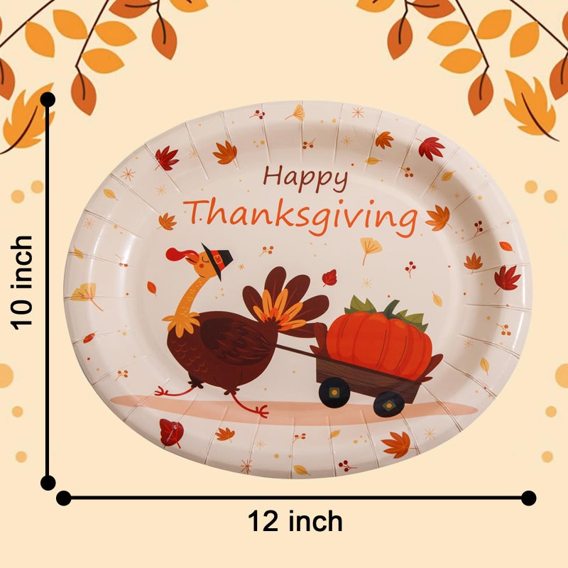 WDF 50Pack Thanksgiving Oval Plates Paper - 10"" x 12"" Happy Thanksgiving Plates Disposable Dinner Autumn Fall Harvest Party Supply - Turkey Thankful Pattern - Image 2