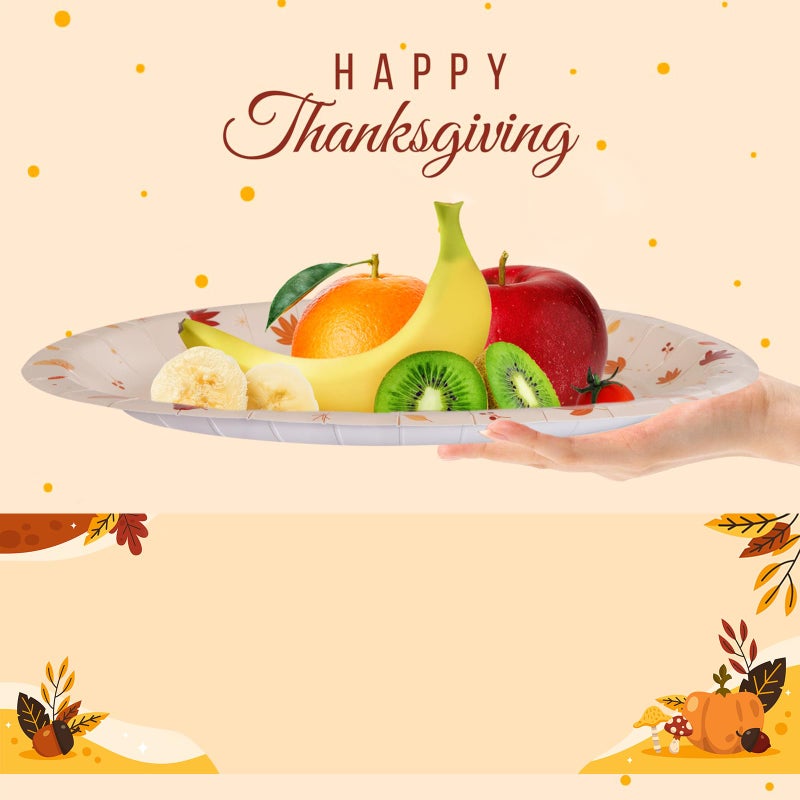 WDF 50Pack Thanksgiving Oval Plates Paper - 10"" x 12"" Happy Thanksgiving Plates Disposable Dinner Autumn Fall Harvest Party Supply - Turkey Thankful Pattern - Image 4